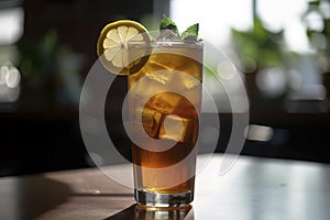 A close-up view of a stunning glass of iced tea. 